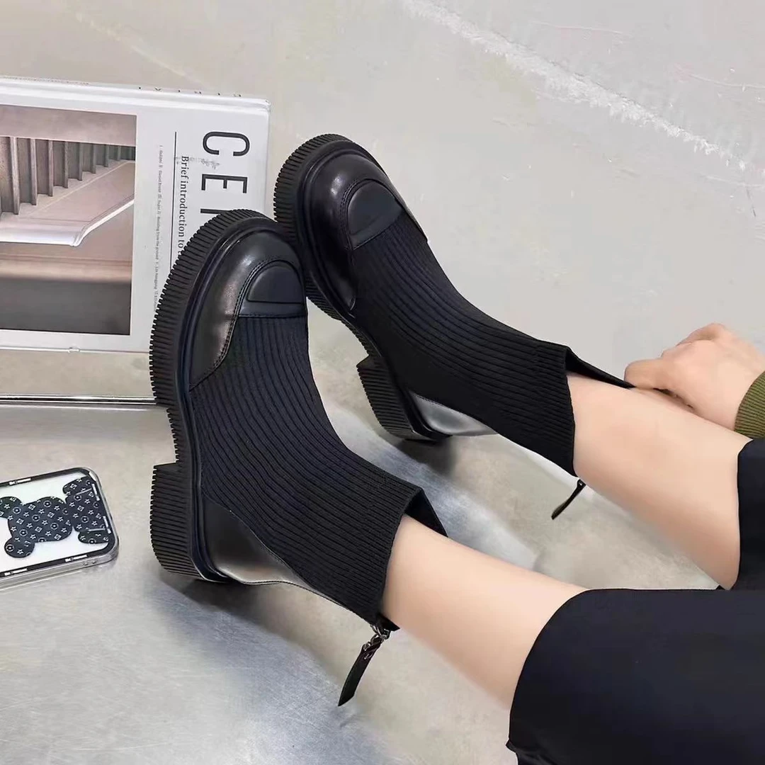 袜子鞋后拉链休闲袜子短靴马丁靴子女春秋款22-60