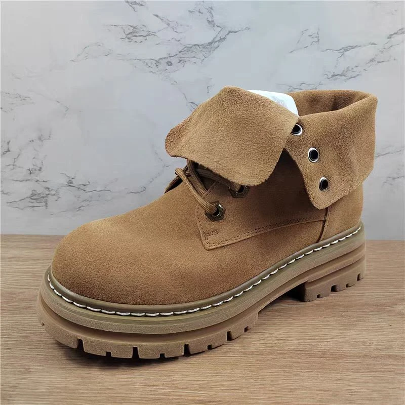 两穿厚底短靴女2024秋冬新款百搭系带机车工装靴183-2G