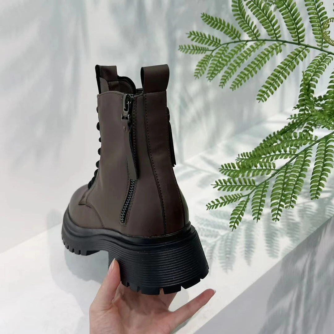 短靴女新款秋冬粗跟高跟复古马丁靴1337