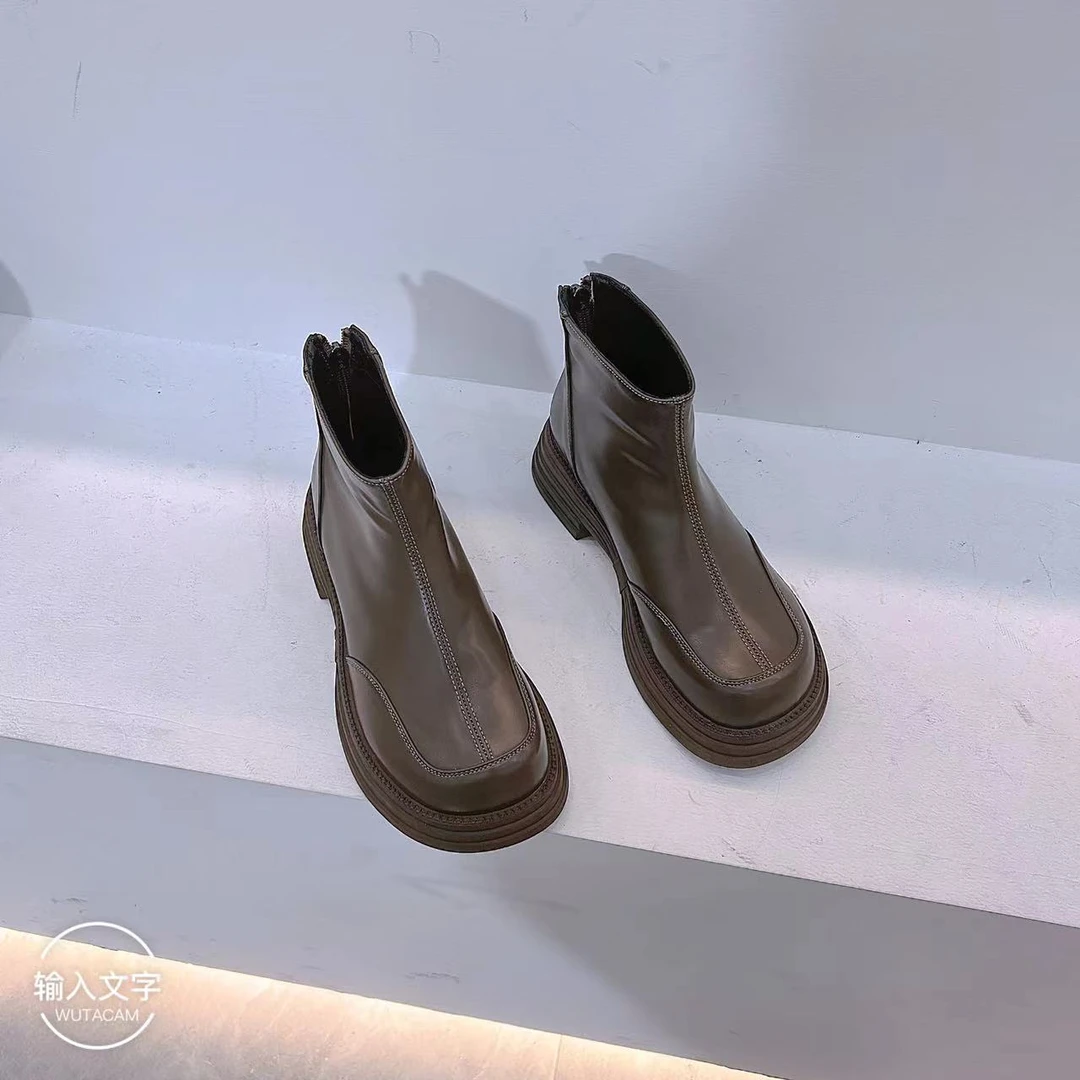 英伦风复古马丁靴女秋冬季新款鞋短靴百搭厚底弹力瘦瘦靴X3323