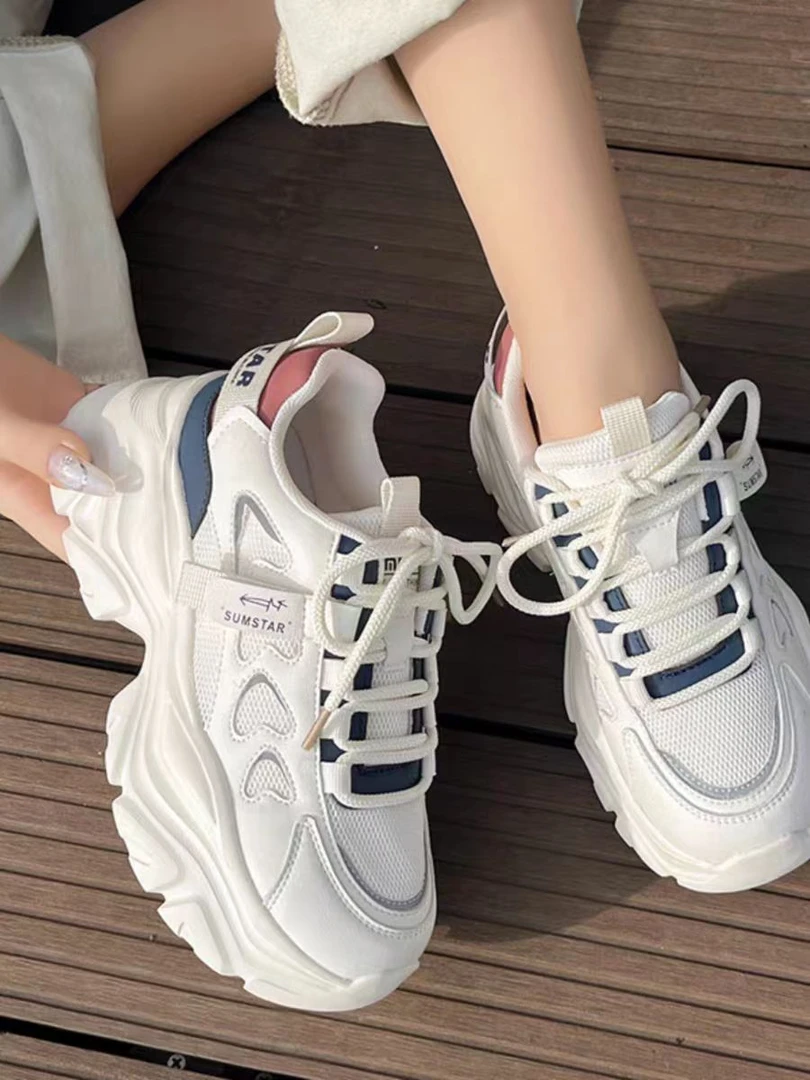 厚底老爹鞋女2024秋新款网面透气运动休闲鞋轻便百搭小白鞋X3110