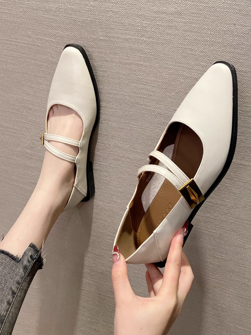 玛丽珍女鞋夏季韩版单鞋小皮鞋新款浅口中跟单鞋6061