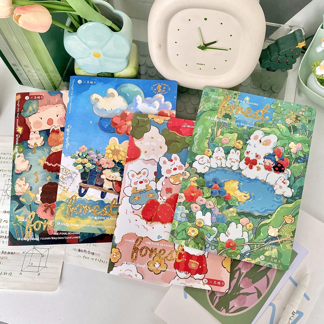 三年二班插画师联名系列月光花园织梦花园彩页横线笔记本套装L2
