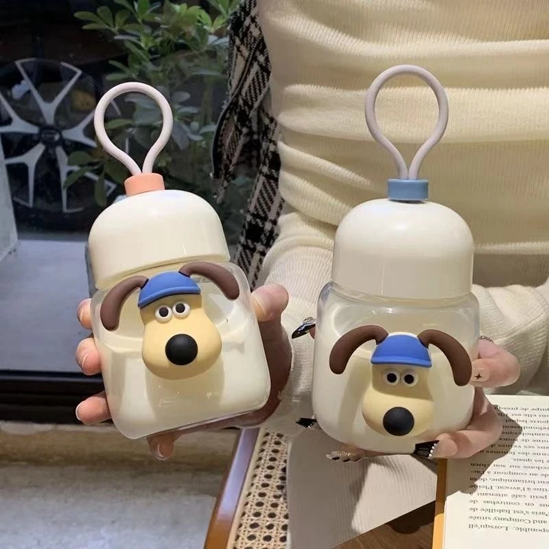 网红盖子款纯色少女心便携小巧玻璃杯简约狗头杯子ins水壶