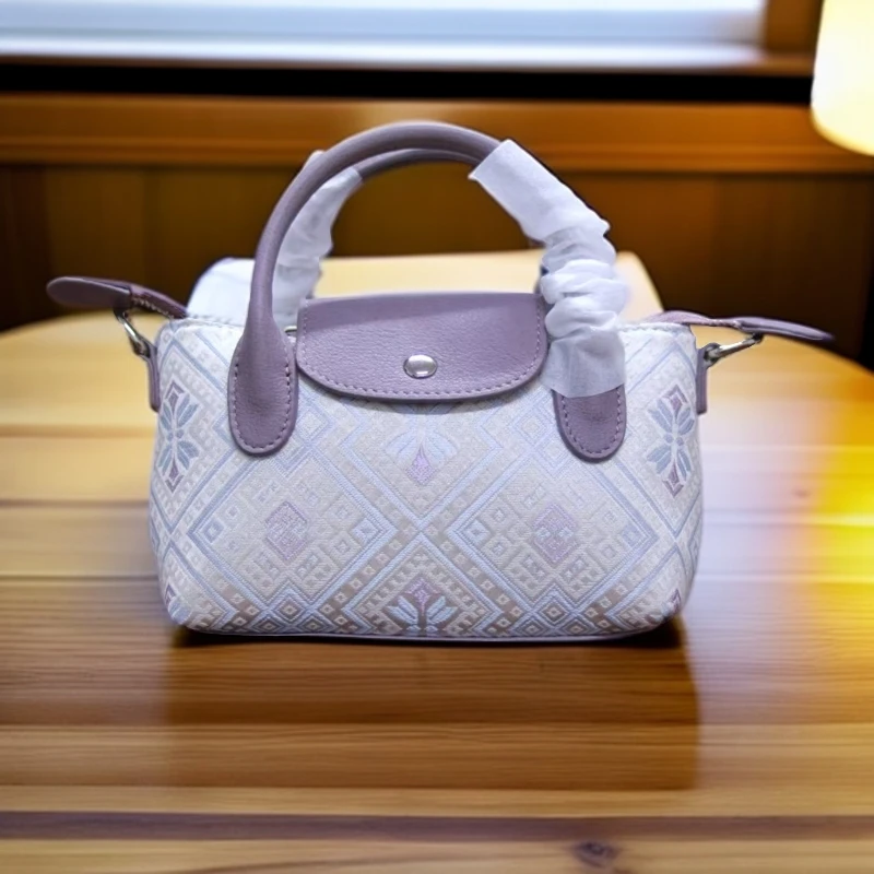 广西非遗壮锦包包手工包饺子包气质牛仔蓝色轻奢时尚百搭小众肩包