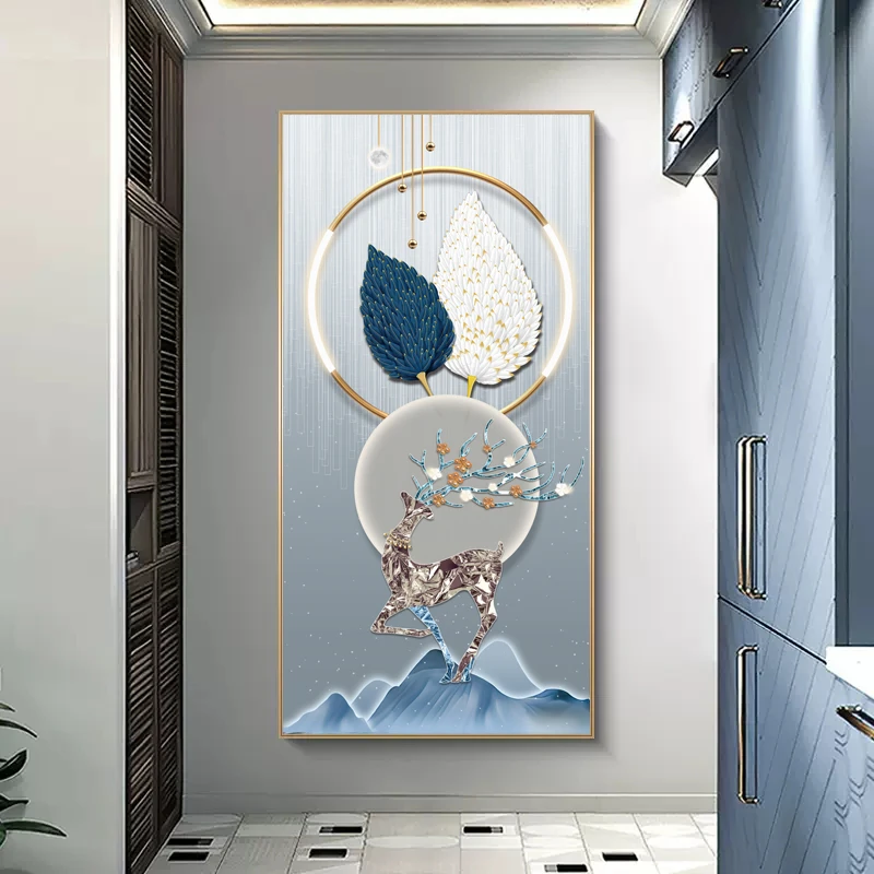 【凤羽呈祥】轻奢入户玄关装饰画现代简约晶瓷画客厅过道走廊餐厅