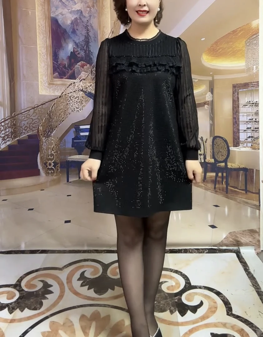 春秋新款宽松连衣裙洋气百搭气质时尚拼接打底裙