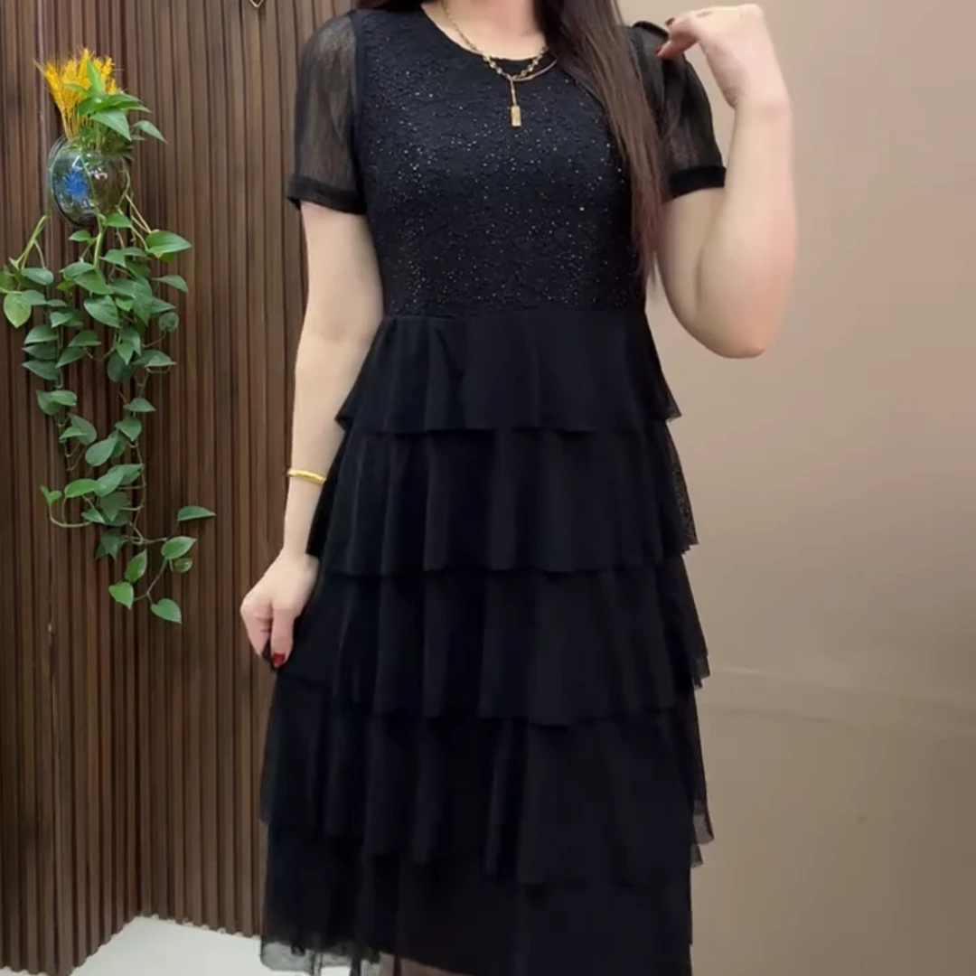 夏季新款不规则蛋糕时尚遮肉女裙气质小黑裙