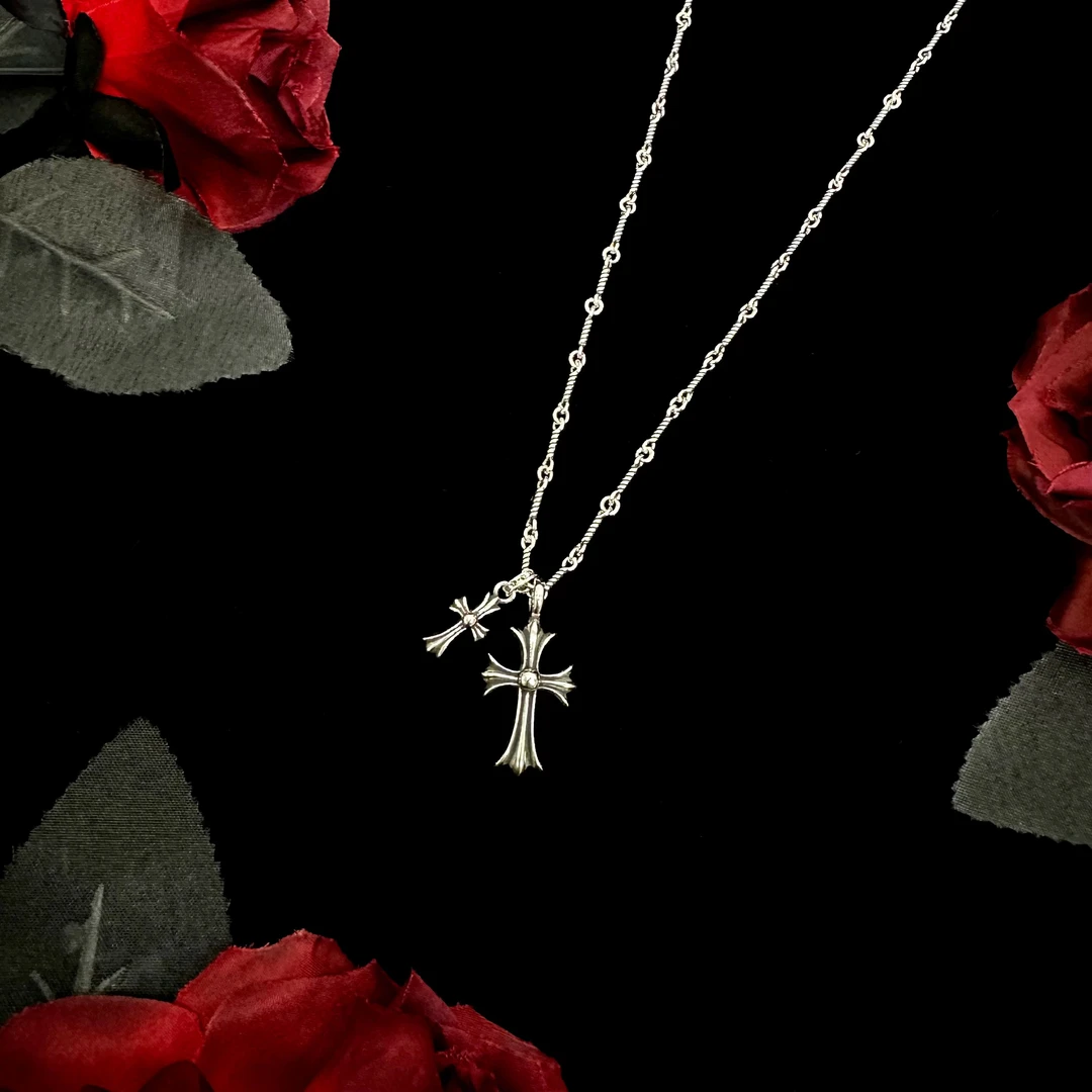 铜合金项链 无锆复古双十字竹节链项链