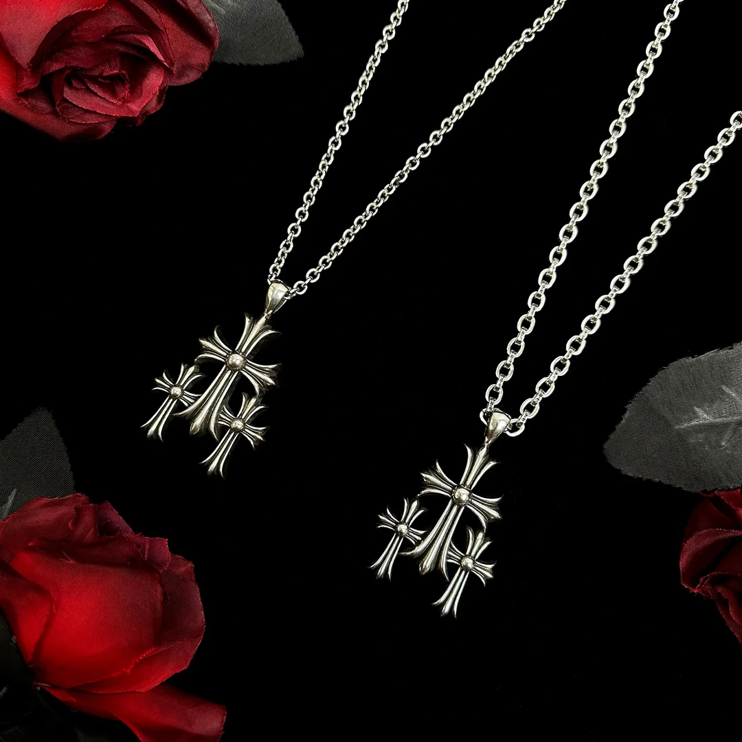 铜合金项链 劳斯三个十字做旧项链气质百搭款