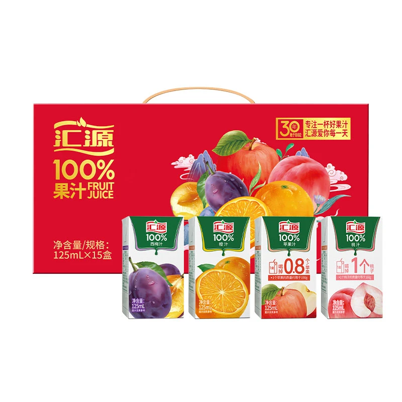 汇源100%果汁纯果汁浓缩饮料果蔬汁国风礼盒 125ml*15盒 混合口味