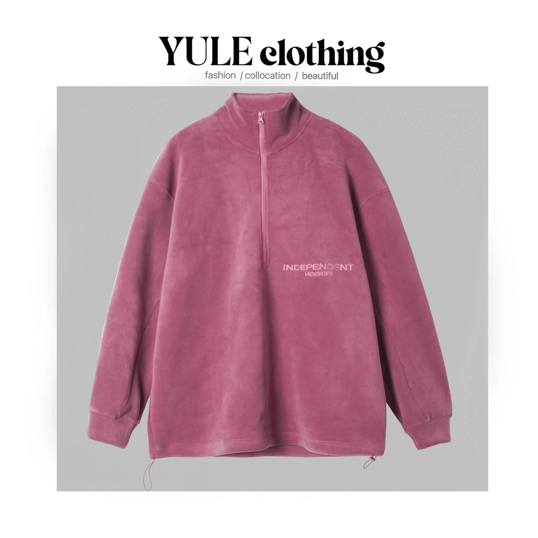 【语乐服饰】YL-W2091冬季夹克外套加厚磨毛刺绣立领套头宽松休闲款