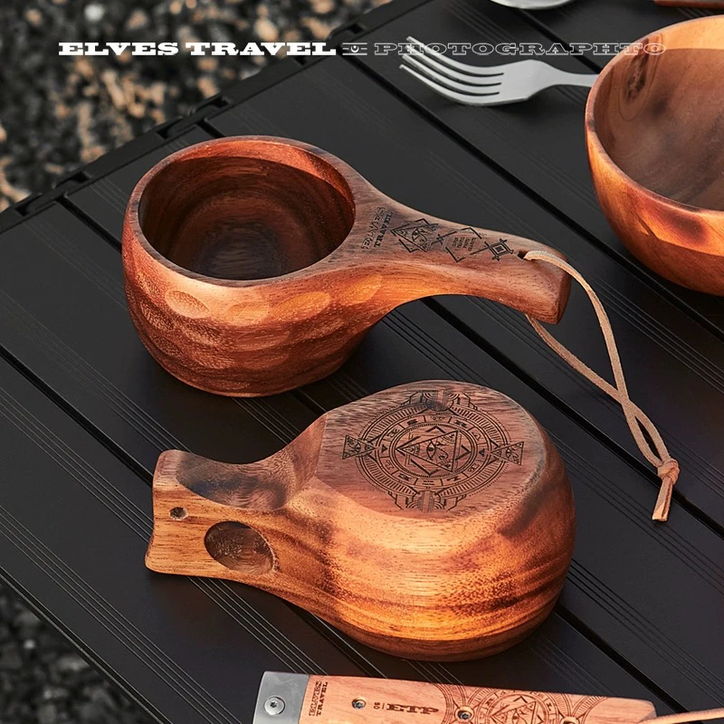 ETP精灵户外露营整木杯BC芬兰杯木质杯咖啡杯野营复古露营灯支架