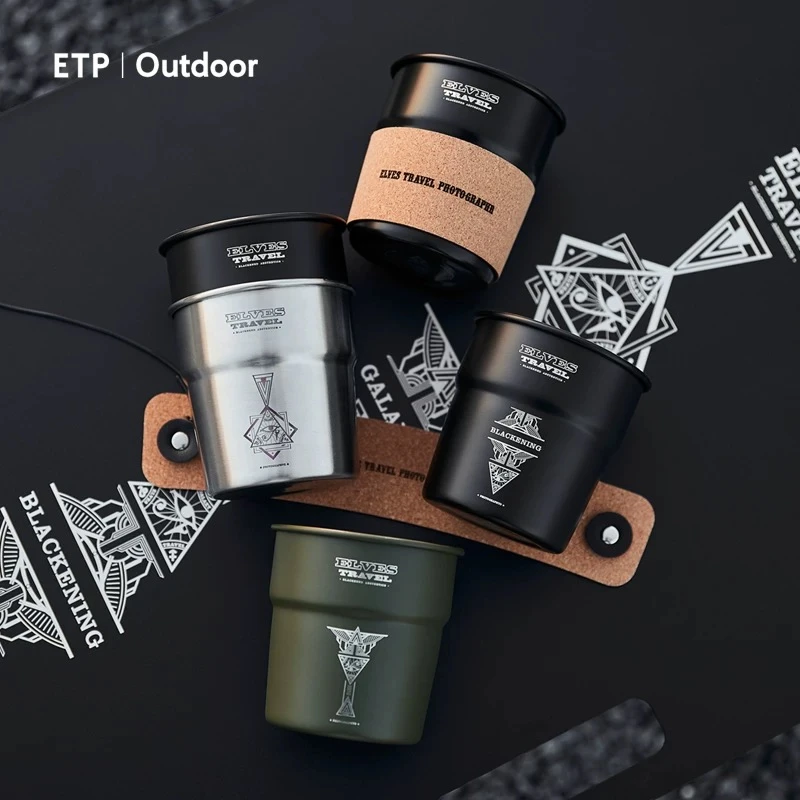 ETP精灵户外便携简约堆叠杯黑化露营随手杯绿色野营不锈钢咖啡杯
