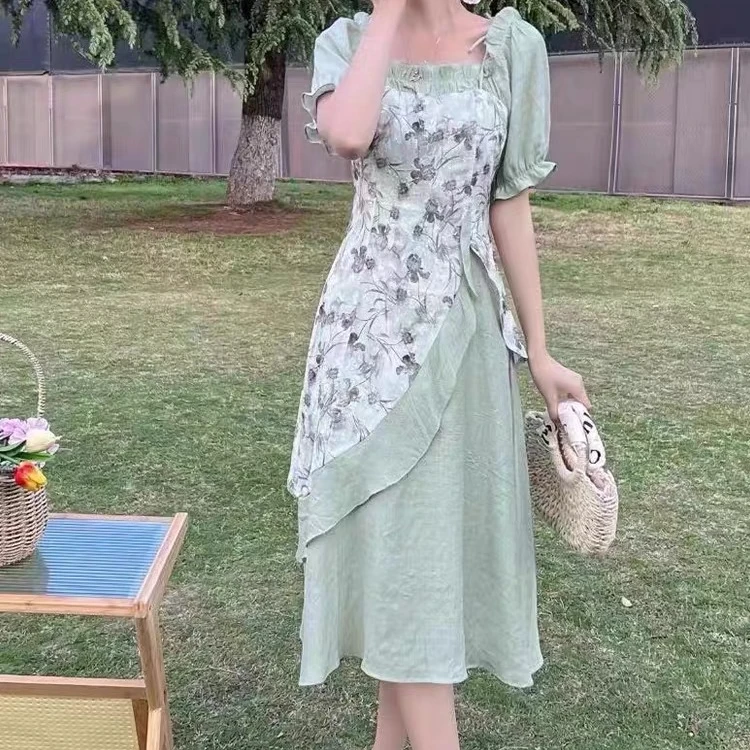 衣源A126#碎花显瘦泡泡袖温柔风泡泡袖小清新连衣裙（裙长115左右）