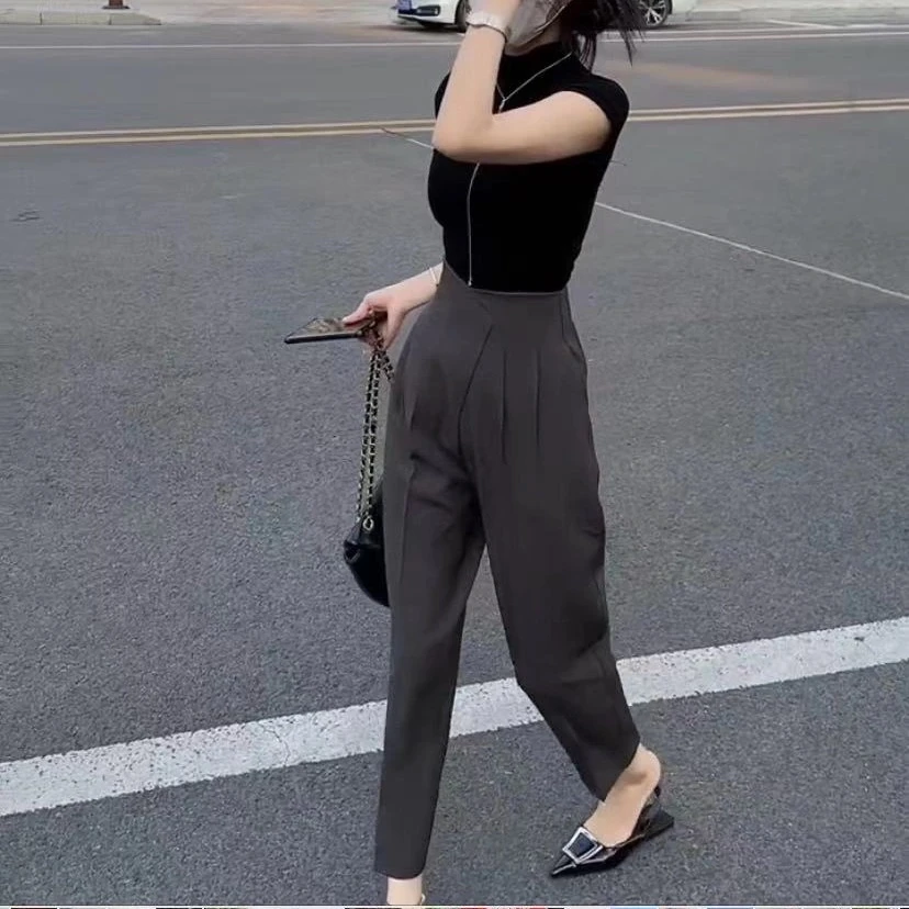 衣源G3006-1#时尚休闲高腰哈伦直筒九分裤（裤长89左右）