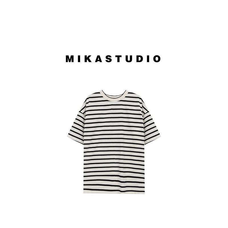 25孤品50%165条纹落肩廓形圆领短袖T恤【 100%棉】YSD3511