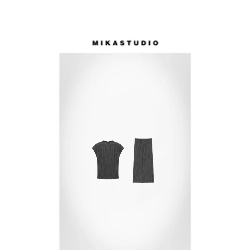 孤品110褶皱肌理小高领T恤加半身裙加裤子三件套装JHZZTZ