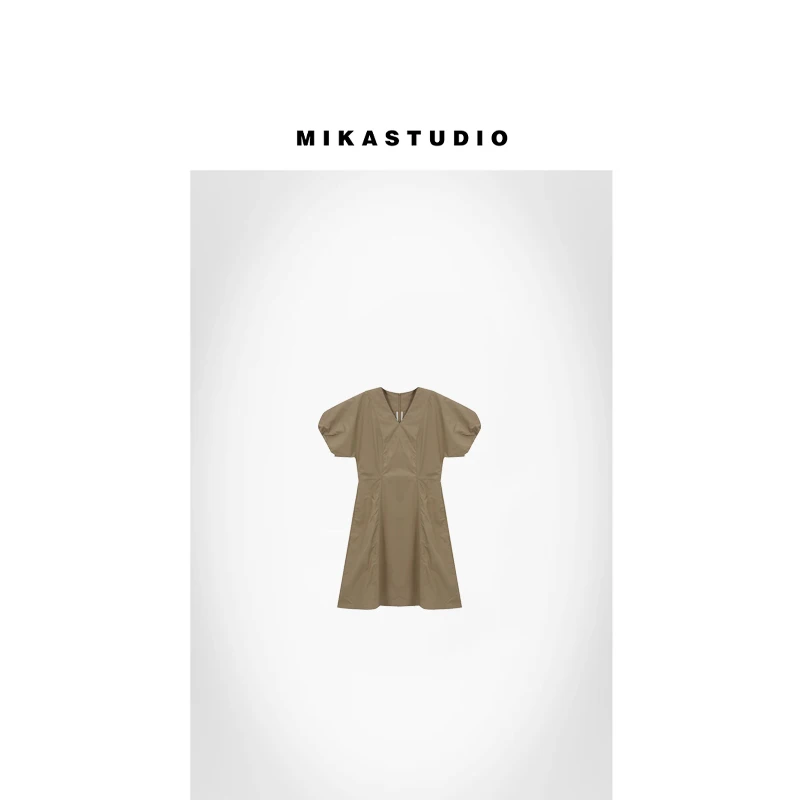 孤品175V领收腰泡泡袖休闲连衣裙【100%棉】JGKQLYQ