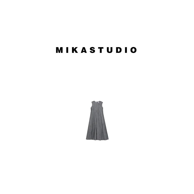 孤品390无袖灰色炒色肌理感连衣裙【 100%棉】ELE5171