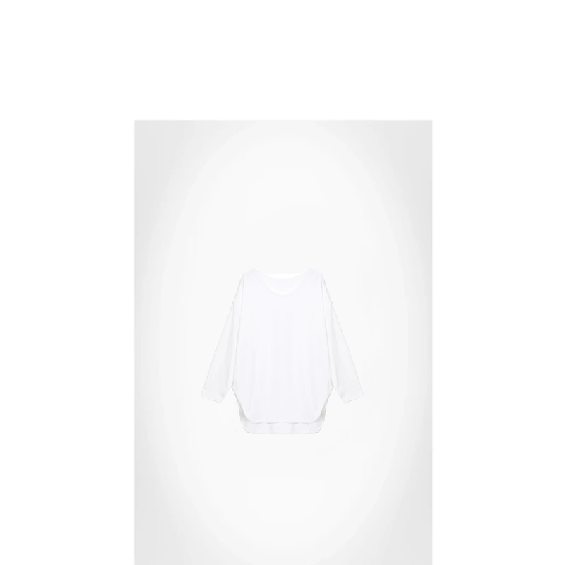 25秋大圆领宽松百搭下摆圆弧长袖全棉白T恤【100%棉】ABXXHBT