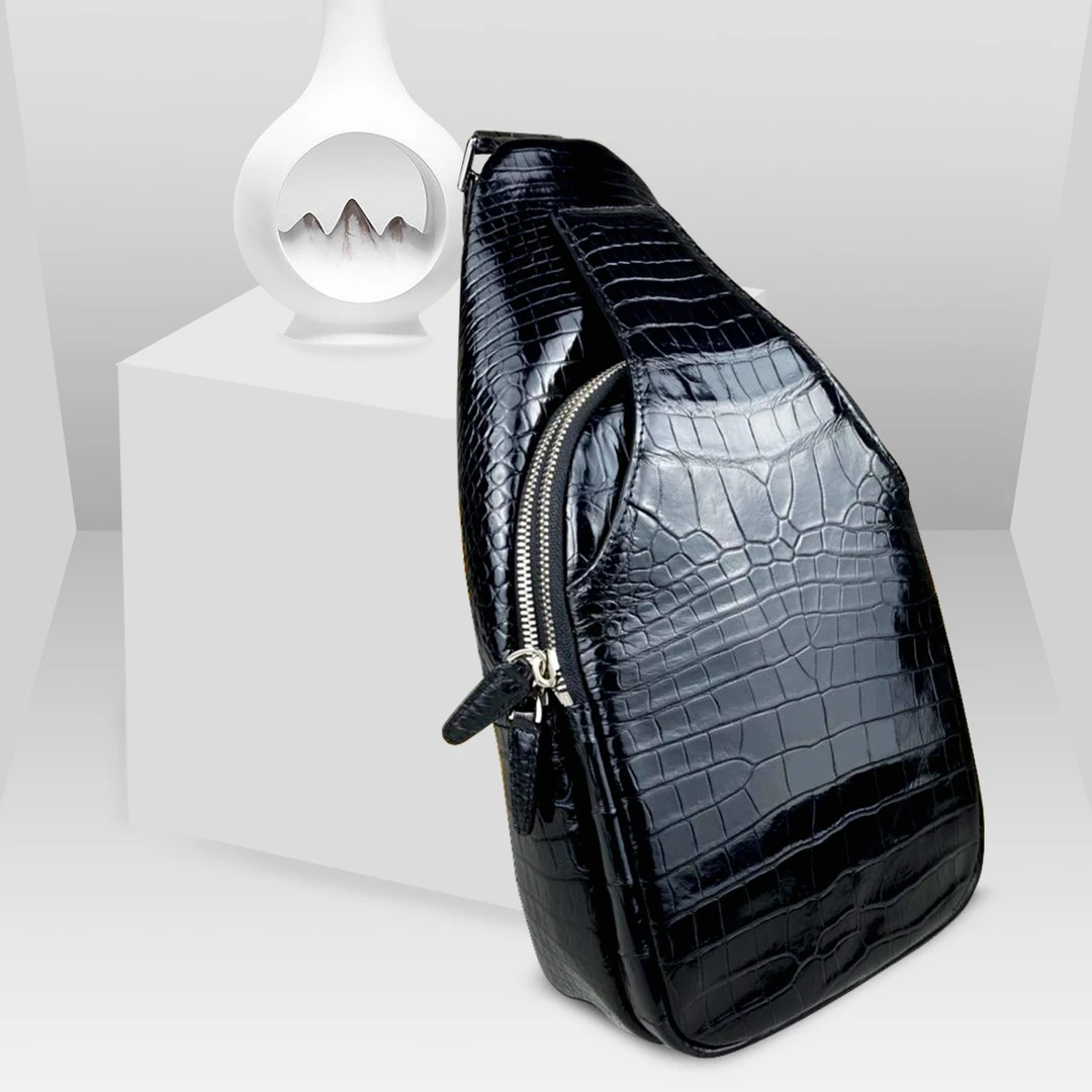 尼罗鳄鱼皮胸包真皮男士斜挎包男士外出随身包包男款男包出差专用