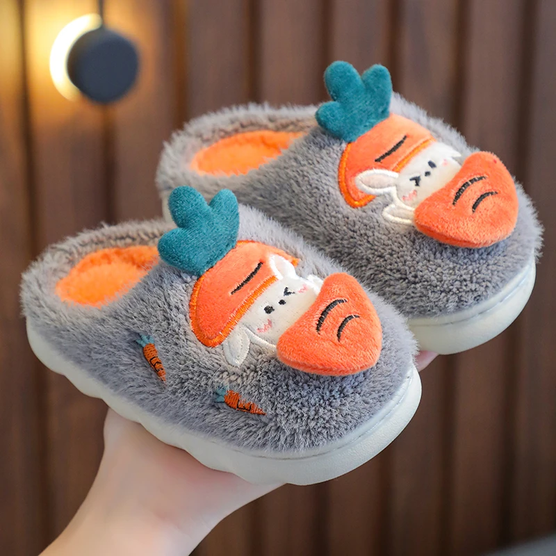 儿童棉拖鞋男女童保暖防滑居家卡通厚底亲子秋冬季加绒加厚毛毛鞋