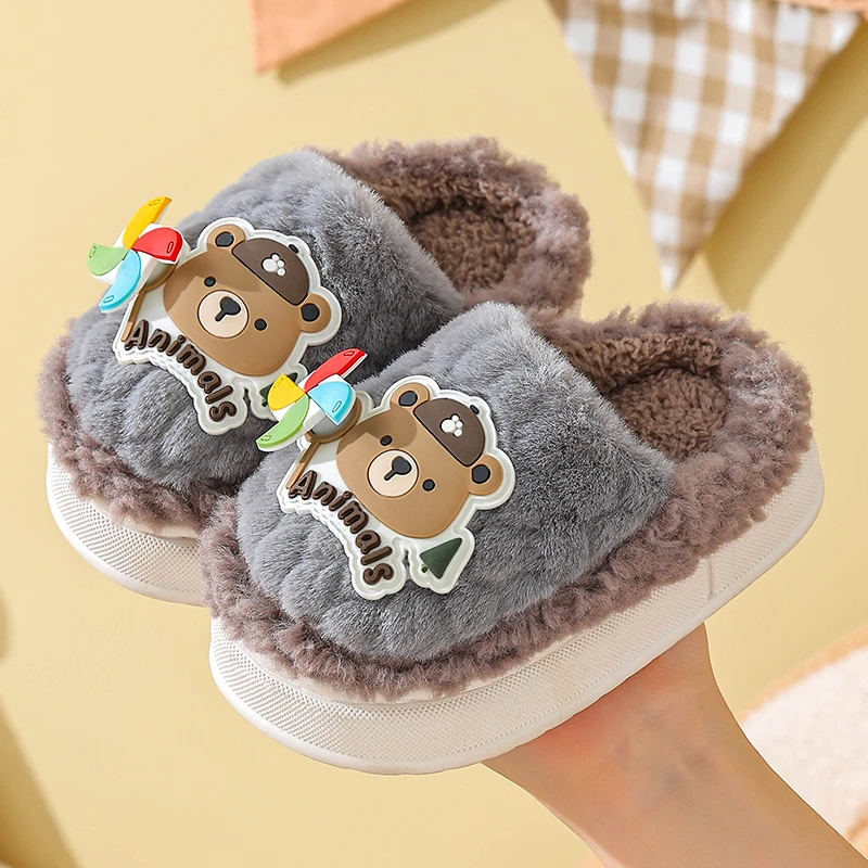 儿童棉拖鞋秋冬季男女童卡通可爱室内居家防滑保暖大中小童毛毛鞋