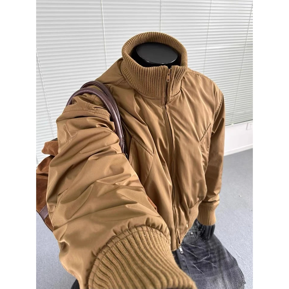 卡其色cleanfit短款廓形飞行员夹克棉服男冬季立领美式bomber外套