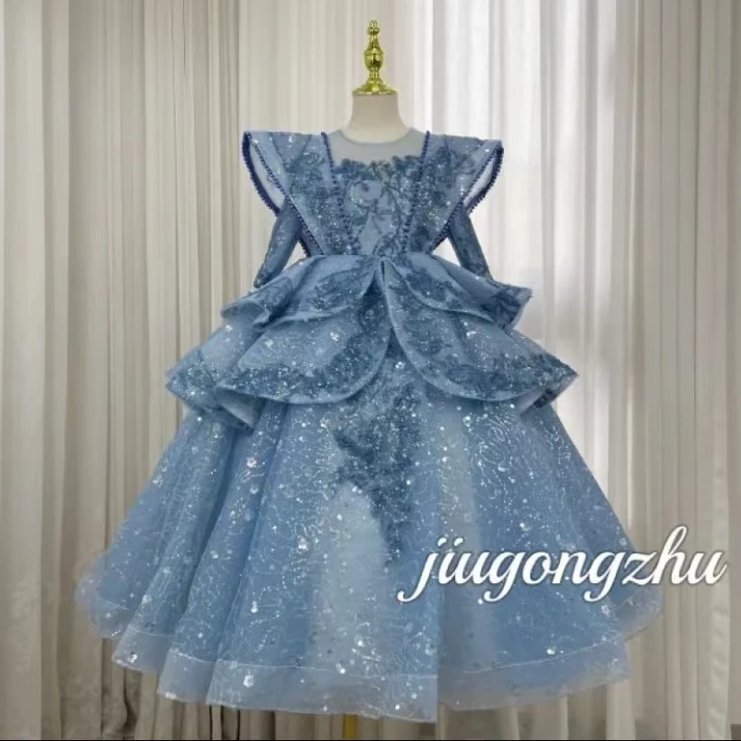 【鸳尾蓝】儿童礼服裙公主裙晚礼服主持人弹钢琴走秀生日气质女童