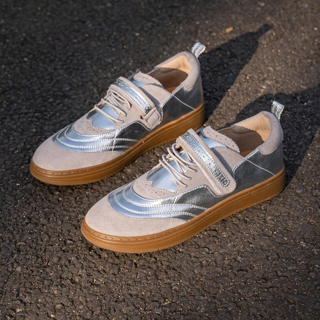 covonty原创设计 银色复古德训鞋女百搭休闲时尚真皮板鞋运动