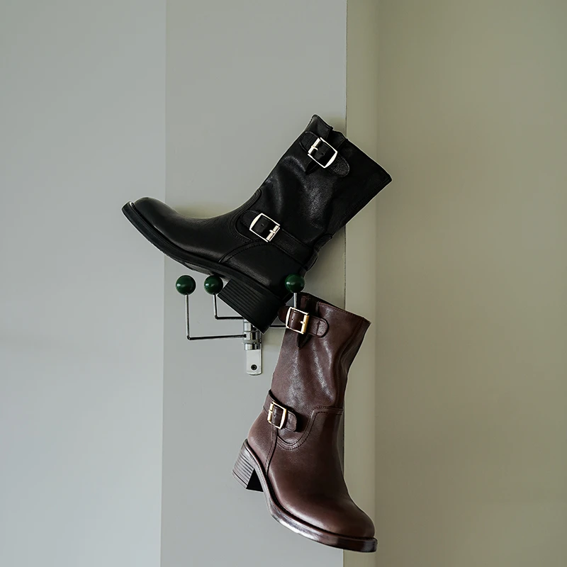 COVONTY「雅丹风」 工程师靴帅气堆堆马丁靴短靴女中筒机车靴厚底