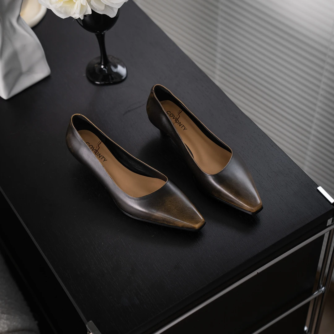 COVONTY「original」极简/慵懒 擦色单鞋女方头优雅浅口细高跟鞋