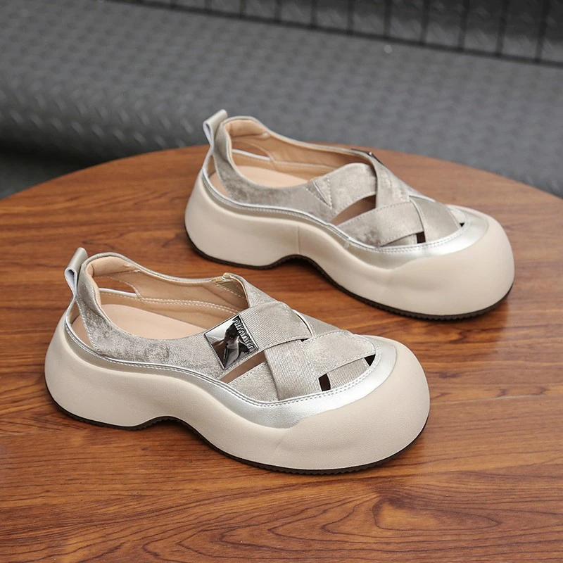 休闲夏季软底春夏圆头火爆2024网面百搭时尚女鞋网红外穿厚底白鞋