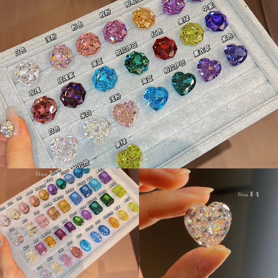 福利特价【巨无霸冰花切】锆石摆件手工彩宝高碳镶钻美甲钻饰品微瑕