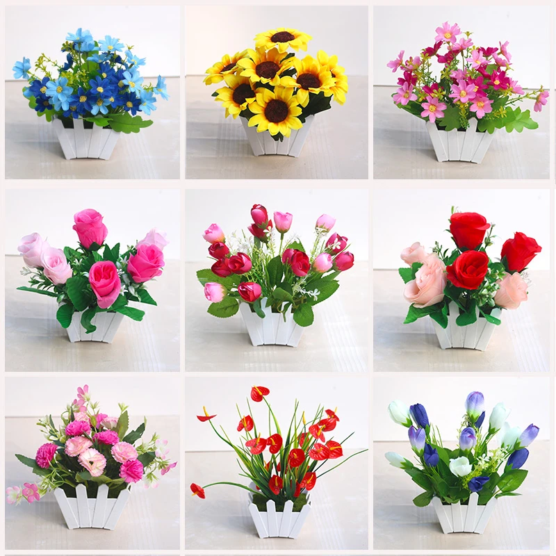 仿真花艺套装塑料花客厅家居装饰绢花插花小栅栏假花创意摆件盆栽