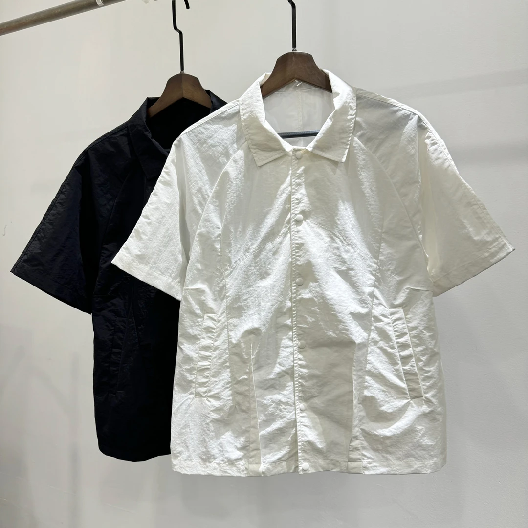 简约高级感纯色小众百搭短袖衬衣男士夏季潮牌INS宽松衬衫上衣服