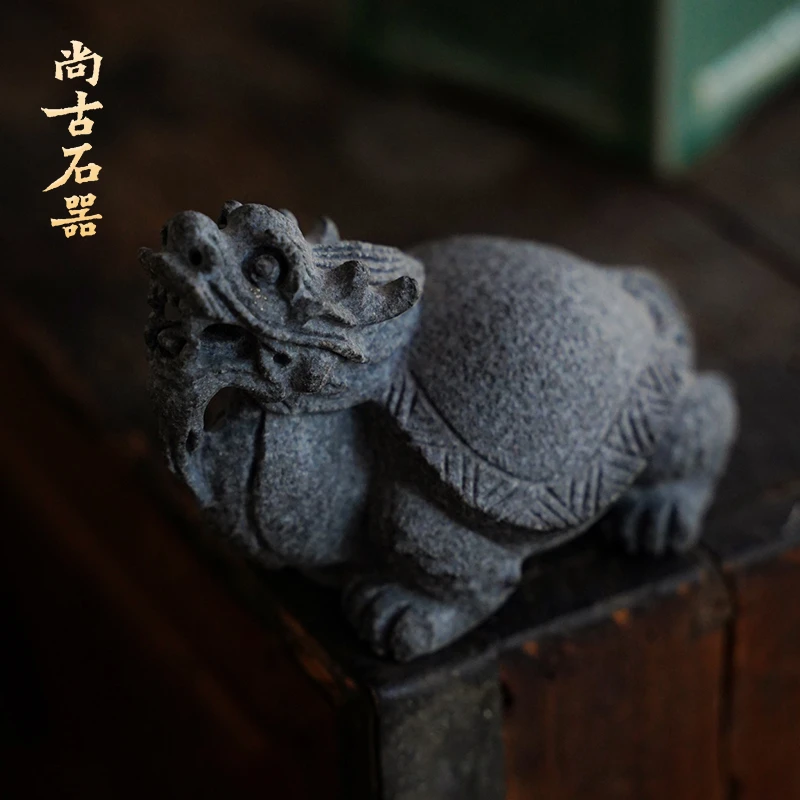 福利品 天然复古手工乌金石龙龟手把件摆件  家居装饰品 送礼茶道