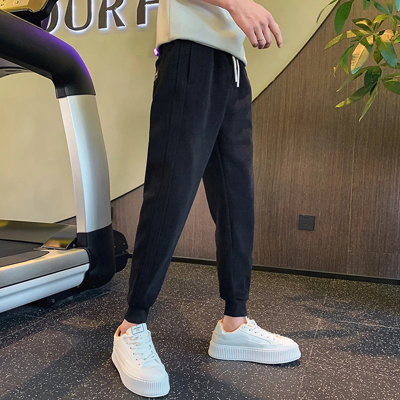 时尚卫裤男士秋冬季潮牌九分男裤春装2024新款加绒休闲束脚长裤子