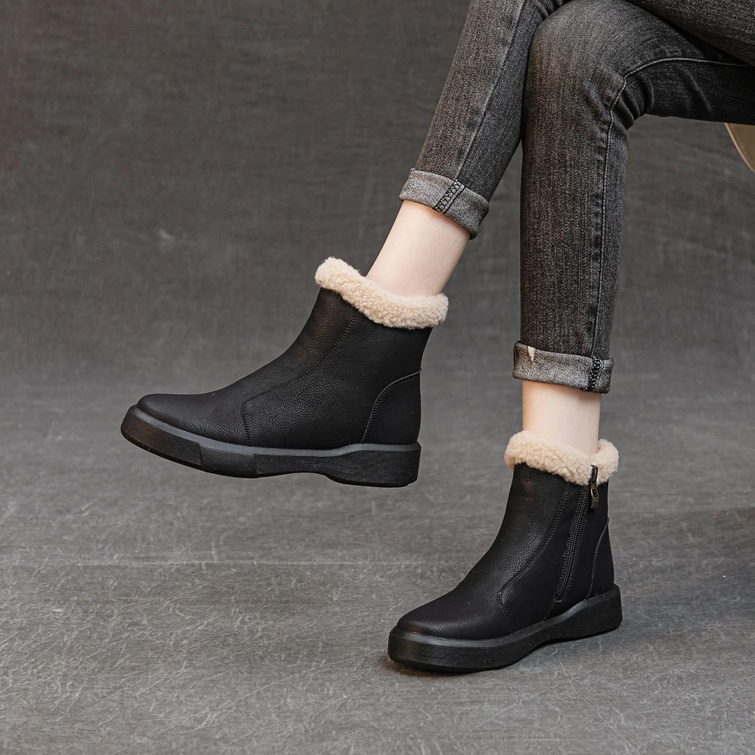2025年新款冬季加绒加厚保暖靴子女真皮平底防滑耐磨雪地靴短靴女