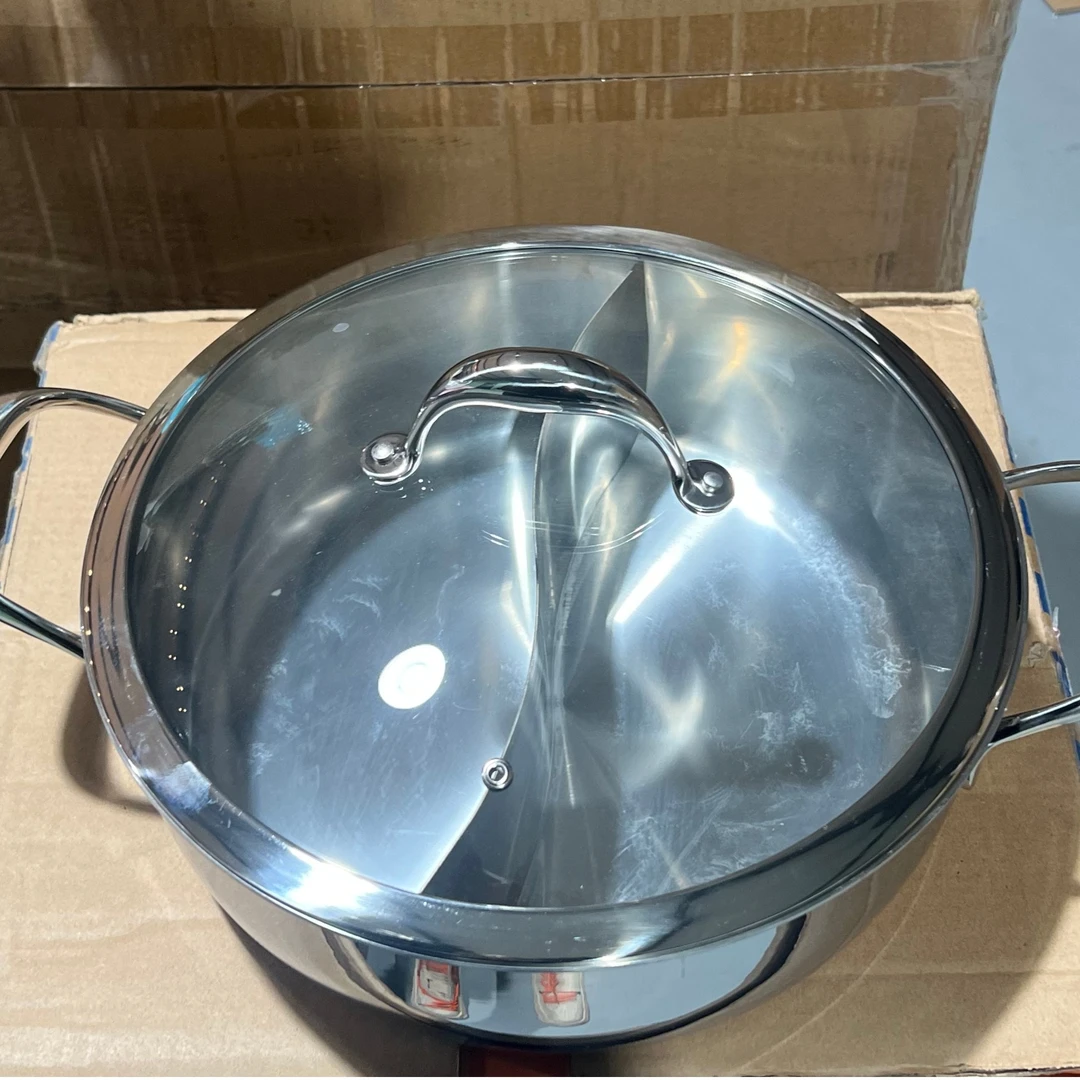 304不锈钢火锅鸳鸯带格火锅家用电磁炉通用单复底汤锅厨房多用锅