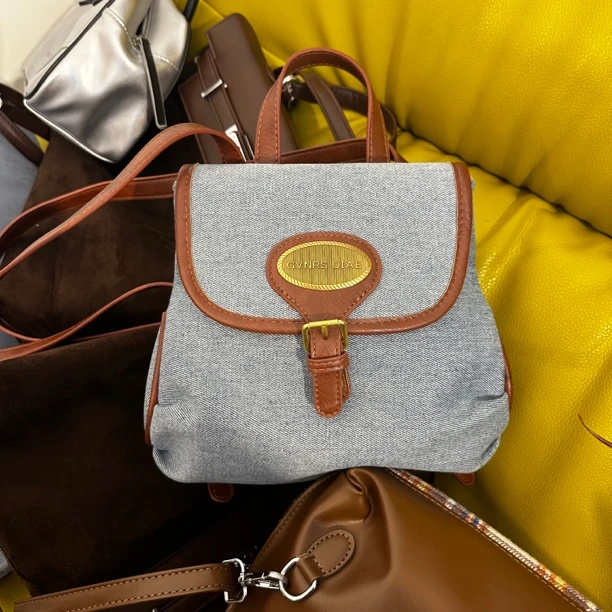 No退No换！牛仔撞色小双肩 复古时尚双肩包