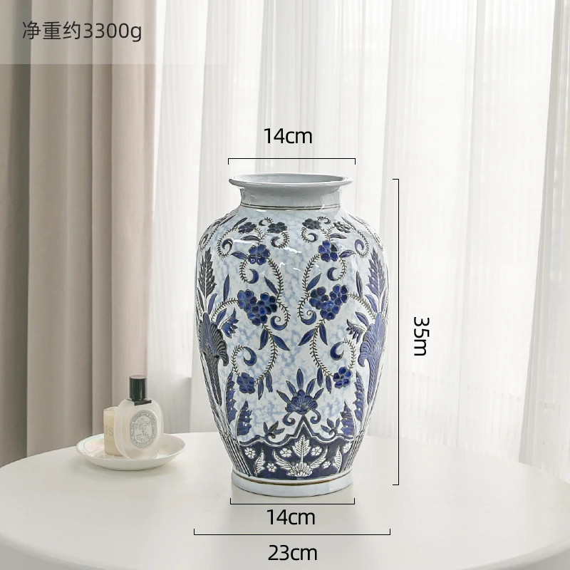 景德镇陶瓷器手绘仿古青花瓷花瓶插花客厅中式装饰家居电视柜摆件