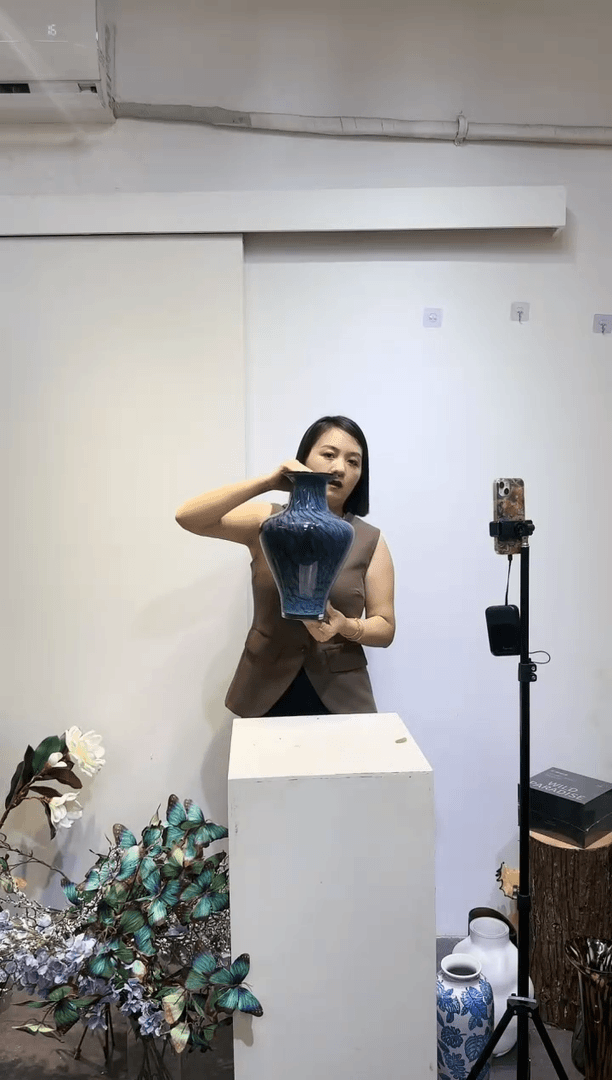【闪购商品】孔雀蓝大肚花瓶