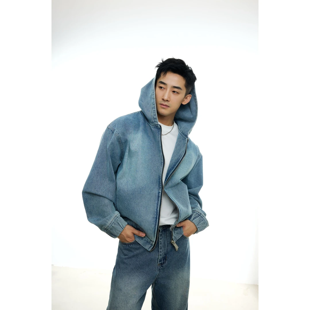 博衣社【原创连帽牛仔外套】秋季新品男士美式复古水洗重磅挺阔牛仔