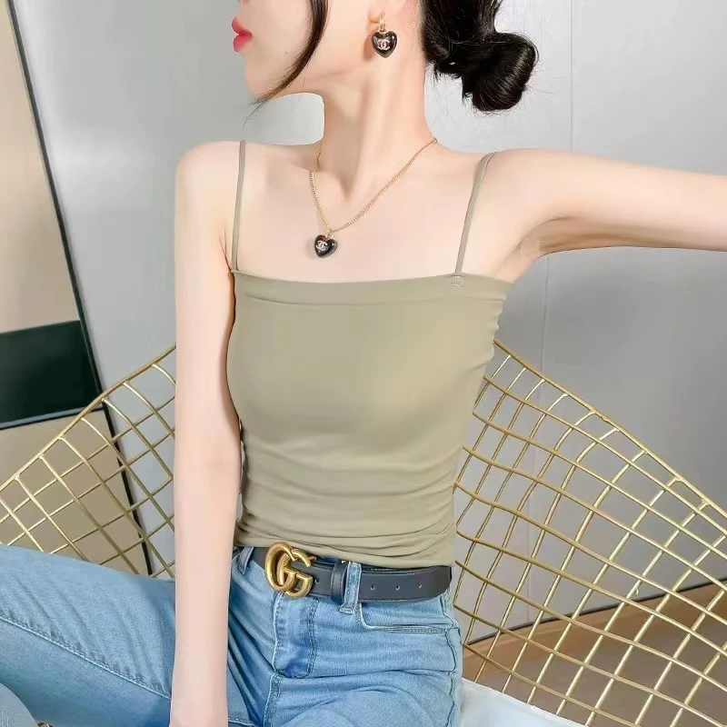 福利吊带背心胸垫抹胸美背无袖百搭性感背心女带胸垫背心纯色韩版