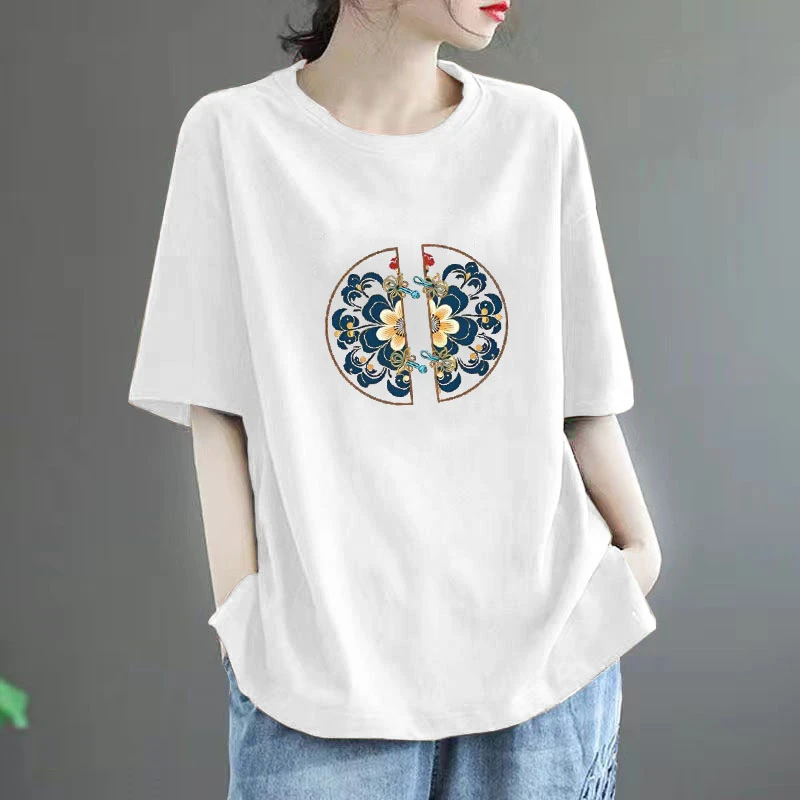 国风短袖t恤女2025新款夏季时尚百搭休闲T恤新中式上衣宽松打底衫