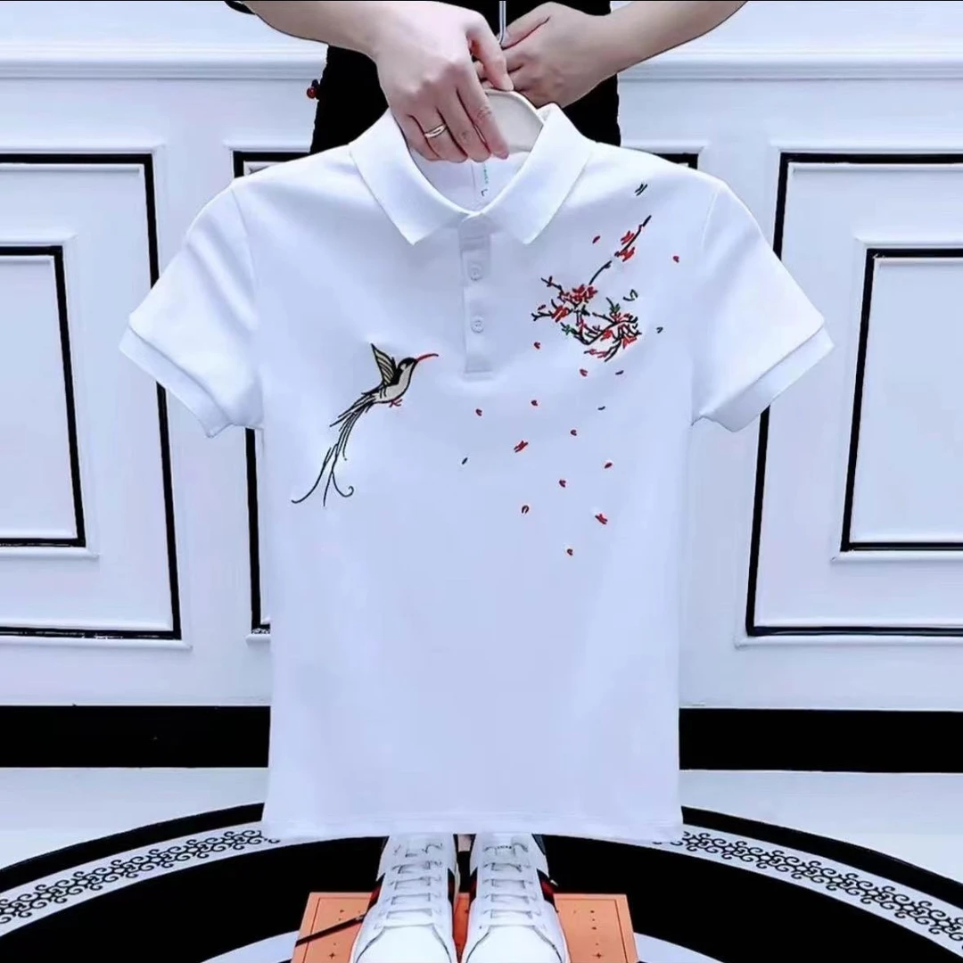POLO衫男士翻领棉质短袖2024新款潮流刺绣T恤修身中国风上衣夏装