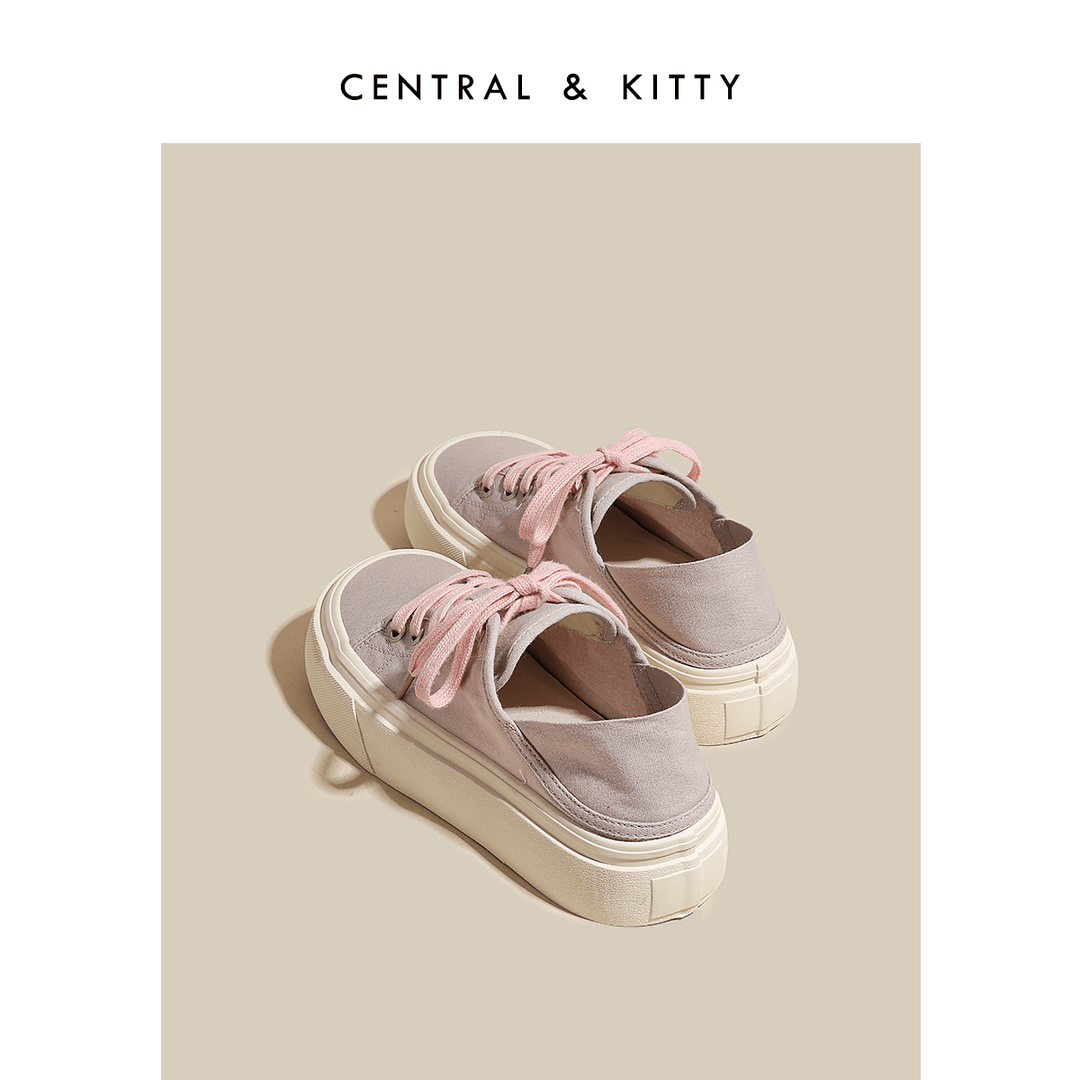 CENTRALKITTY厚底增高粉色懒人一脚蹬帆布鞋板鞋女鞋2023新款夏季