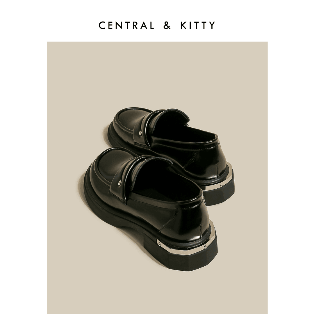 CENTRALKITTY厚底法式黑色真皮一脚蹬乐福鞋夏季女2023新款英伦风